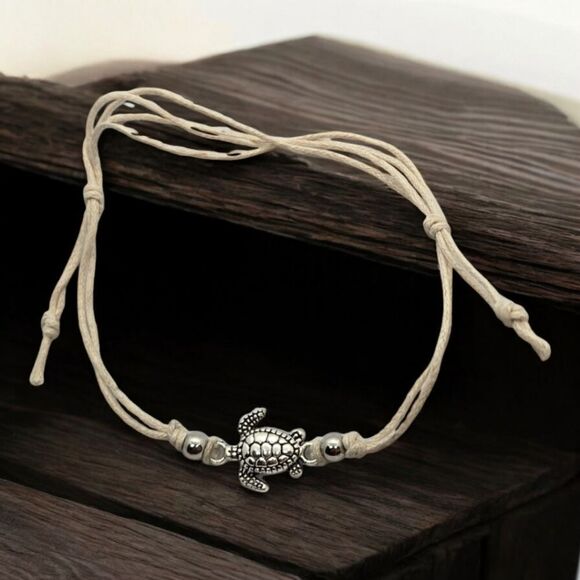 Turtle Anklet 3D Charm Adjustable Length Corded Ankle Bracelet Women's Jewelry - Picture 3 of 3